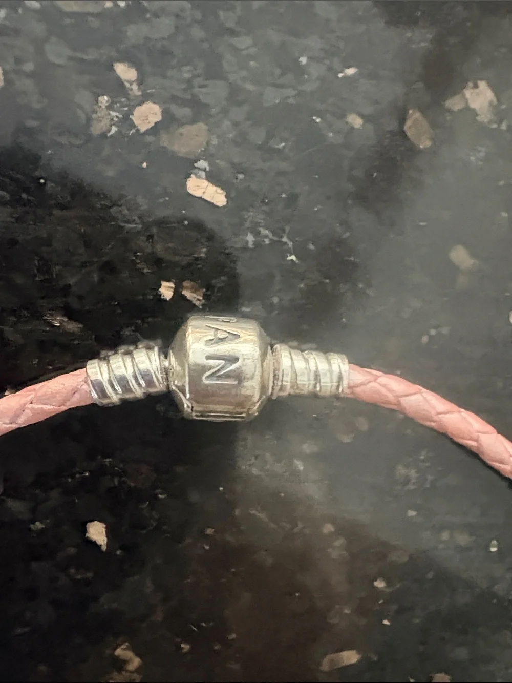 Rare Pandora Pink Braided Leather Bracelet/Necklace with Silver Crown Charm